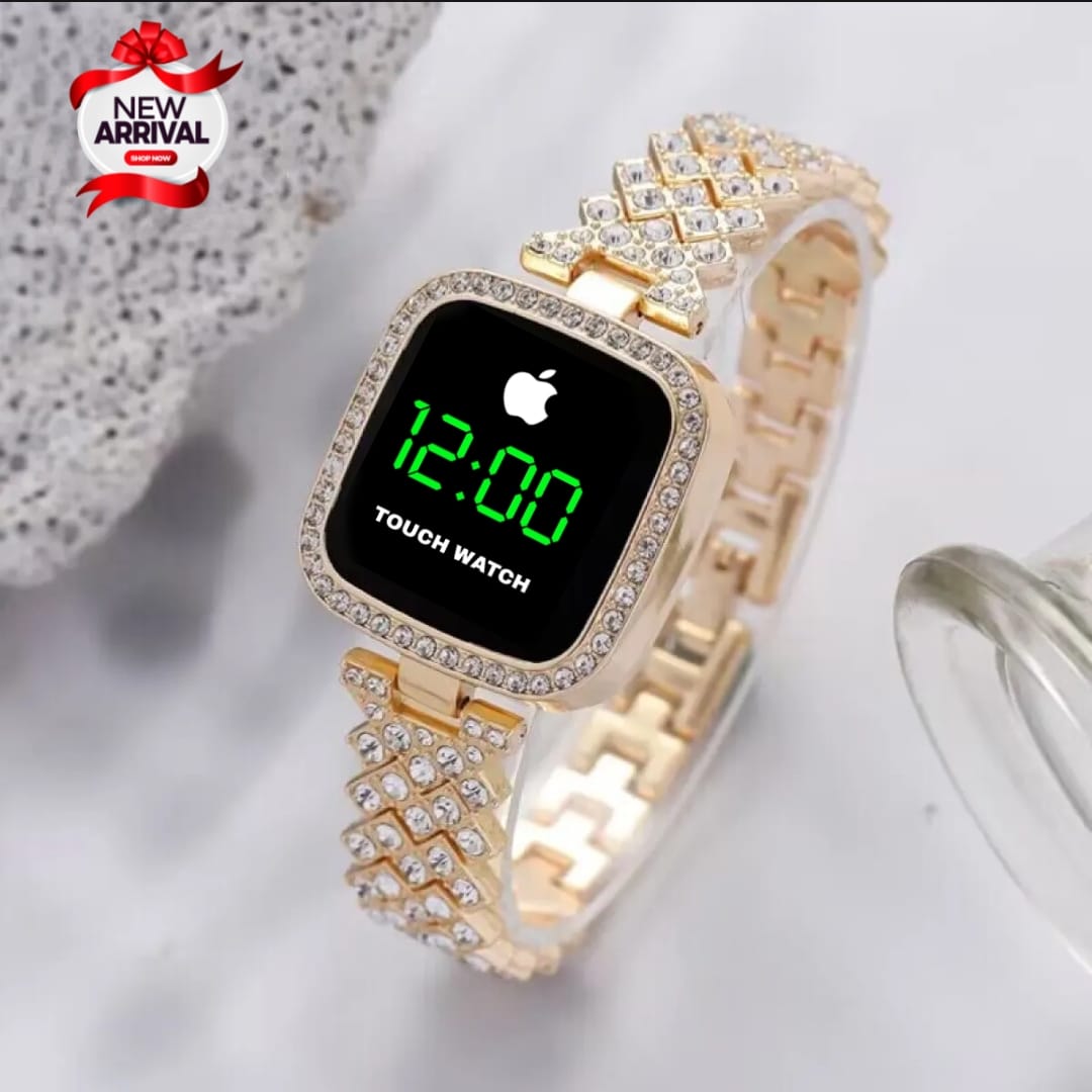 LADIES LED JEWELLERY WATCH - NEW ARRIVAL - STONE CASE AND STONE CHAIN - TOUCH SENSOR