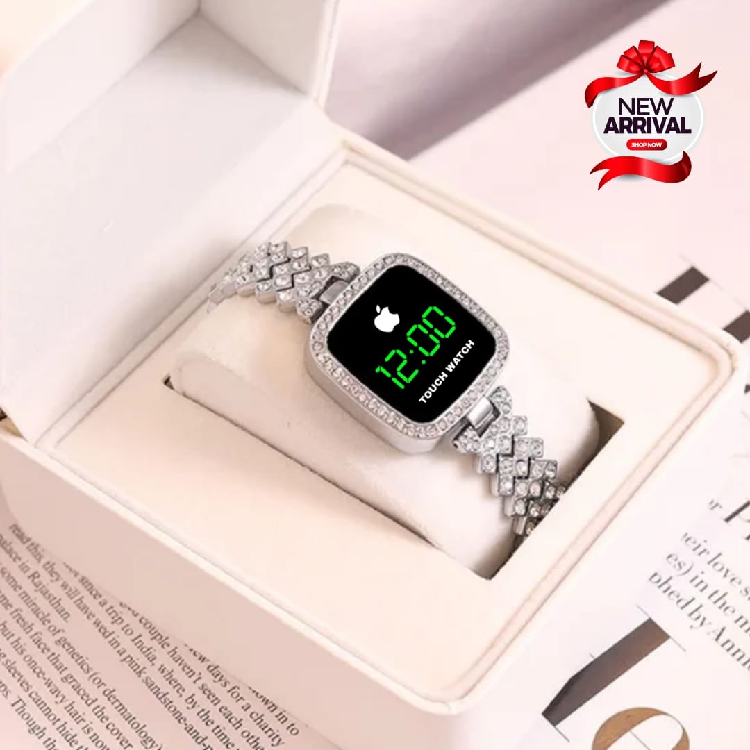 LADIES LED JEWELLERY WATCH - NEW ARRIVAL - STONE CASE AND STONE CHAIN - TOUCH SENSOR
