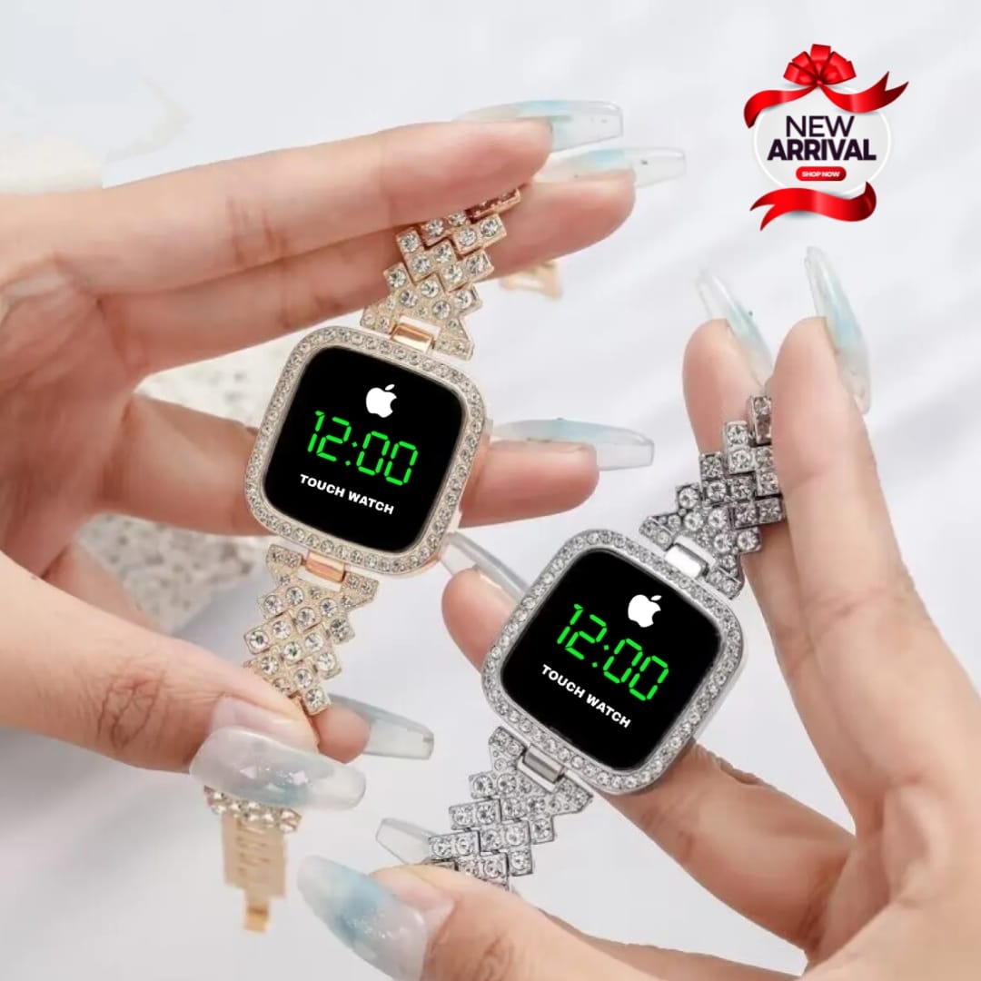 LADIES LED JEWELLERY WATCH - NEW ARRIVAL - STONE CASE AND STONE CHAIN - TOUCH SENSOR