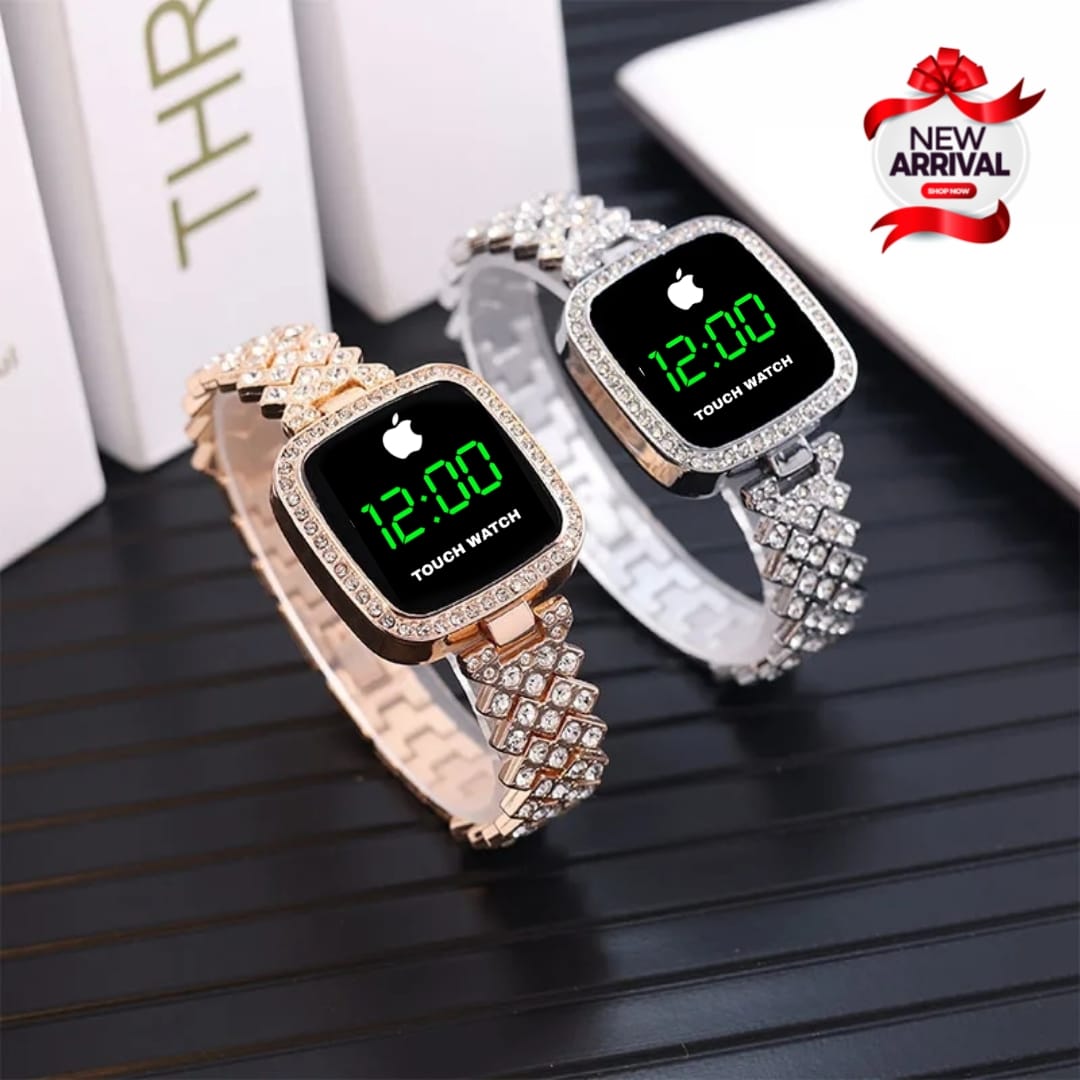 LADIES LED JEWELLERY WATCH - NEW ARRIVAL - STONE CASE AND STONE CHAIN - TOUCH SENSOR