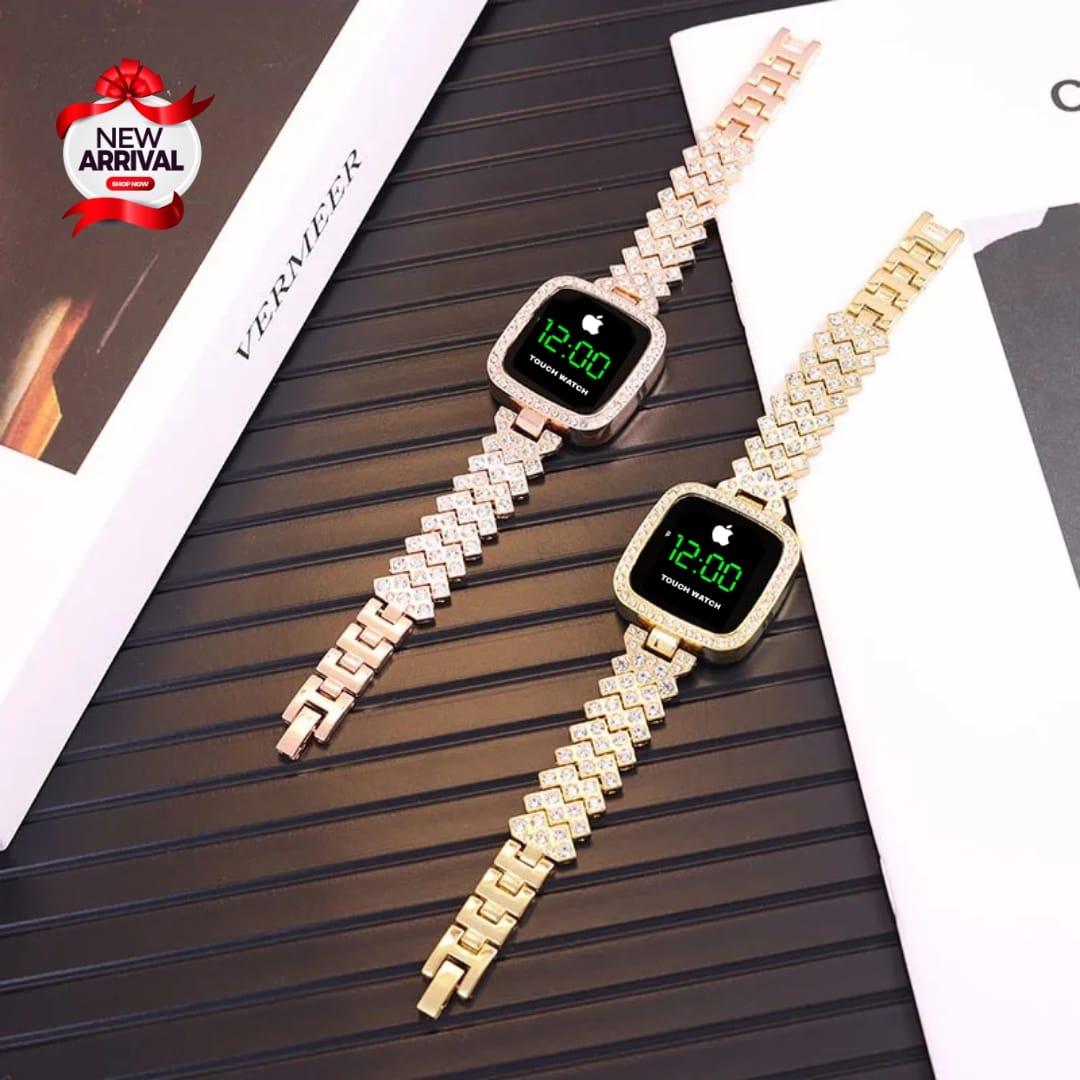 LADIES LED JEWELLERY WATCH - NEW ARRIVAL - STONE CASE AND STONE CHAIN - TOUCH SENSOR