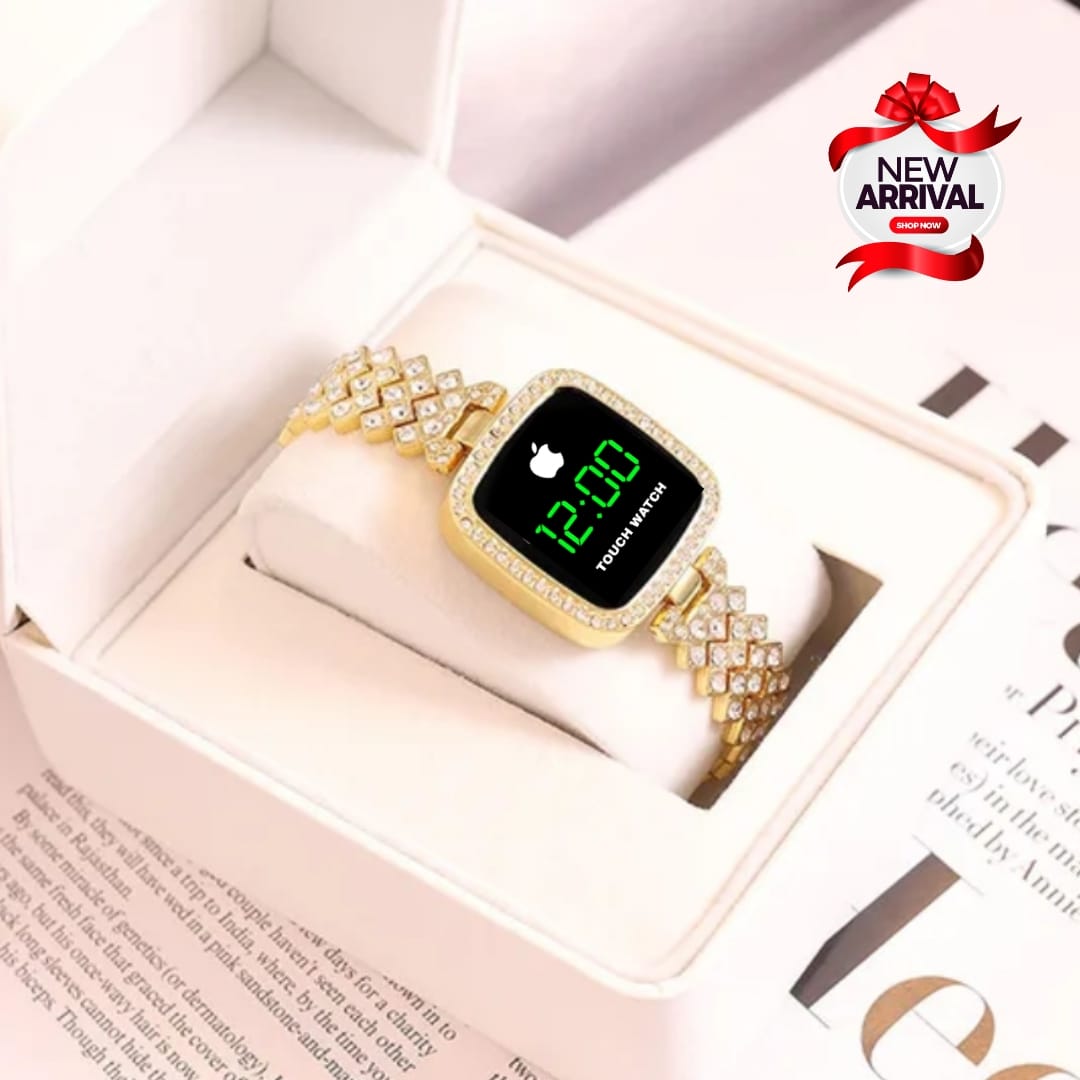 LADIES LED JEWELLERY WATCH - NEW ARRIVAL - STONE CASE AND STONE CHAIN - TOUCH SENSOR
