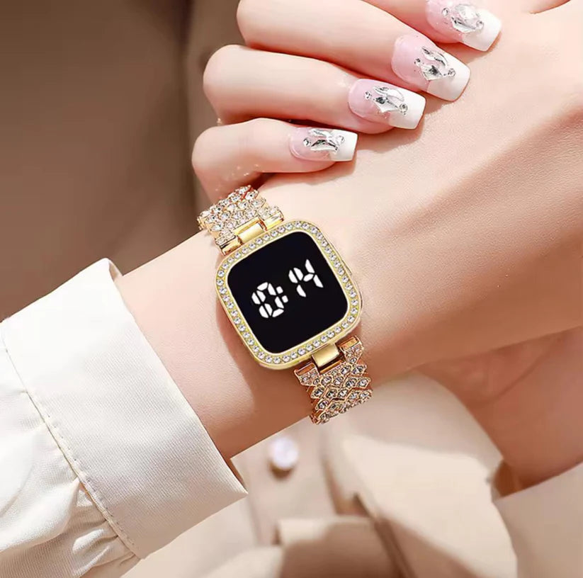 LADIES LED JEWELLERY WATCH - NEW ARRIVAL - STONE CASE AND STONE CHAIN - TOUCH SENSOR
