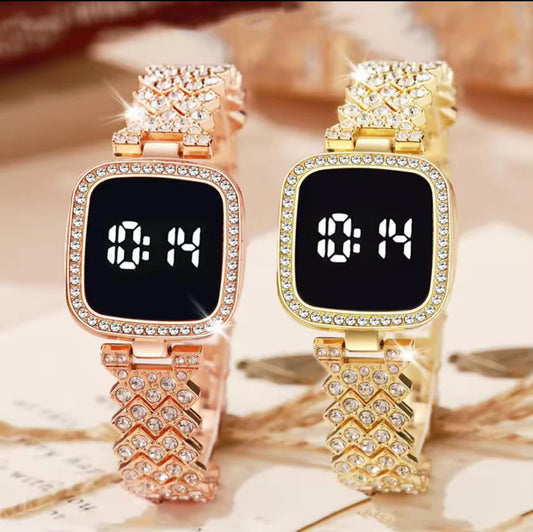 LADIES LED JEWELLERY WATCH - NEW ARRIVAL - STONE CASE AND STONE CHAIN - TOUCH SENSOR